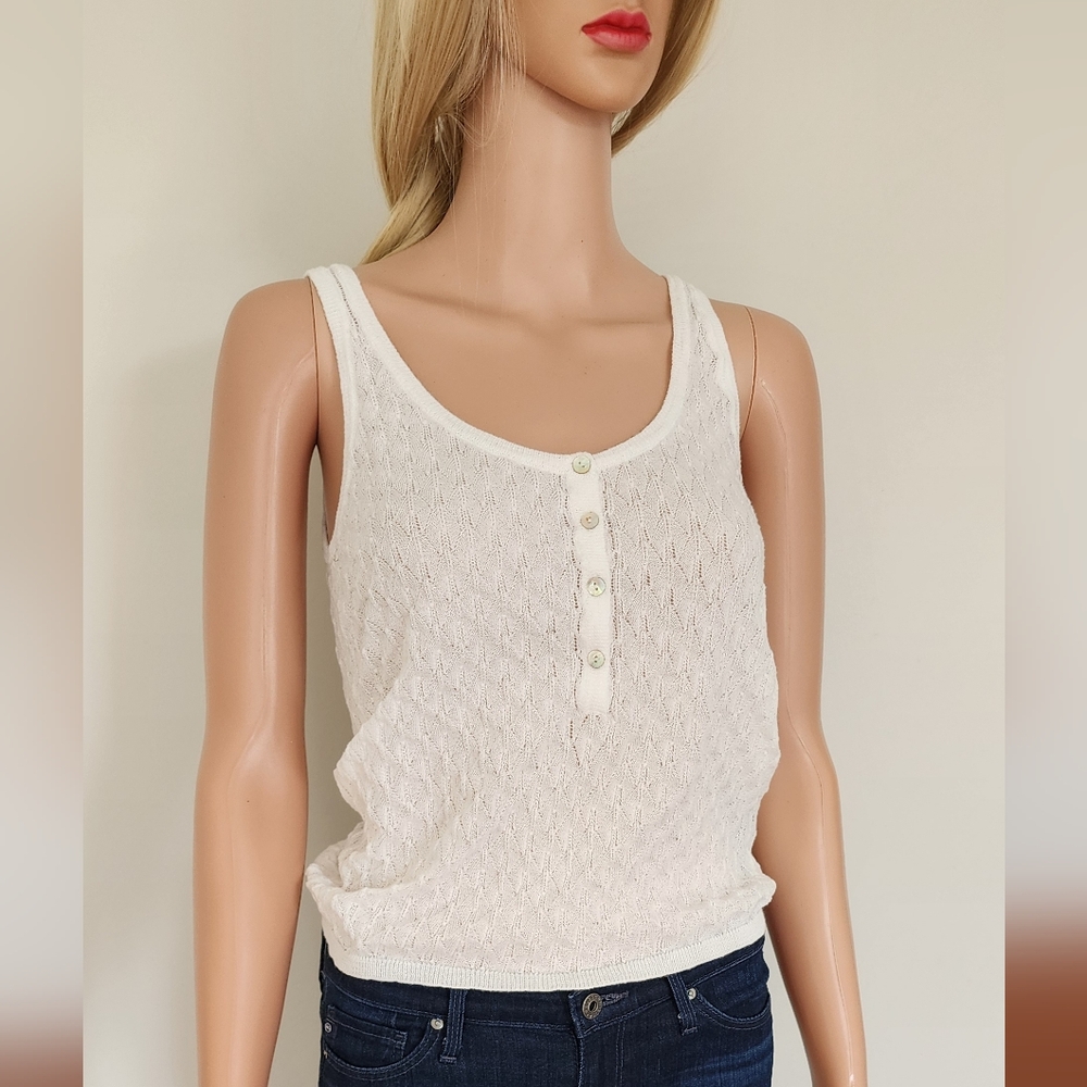 ZARA KNIT SEMI SHEER LIGHT SLEEVELESS BUTTONS TANK TOP MEDIUM IVORY